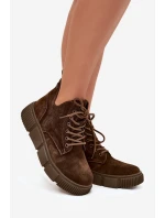 Zamszowe Niskie Botki Damskie Na Platformie Big Star SS274595 Brązowe