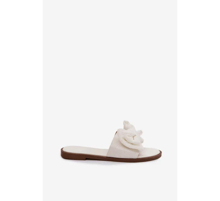 Dámské pantofle na ploché podrážce s mašlí bílé Amivelle