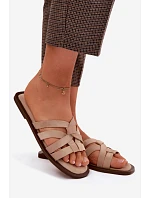 Dámské ploché nazouváky s pásky a semiše béžové model 22125712 - Boto