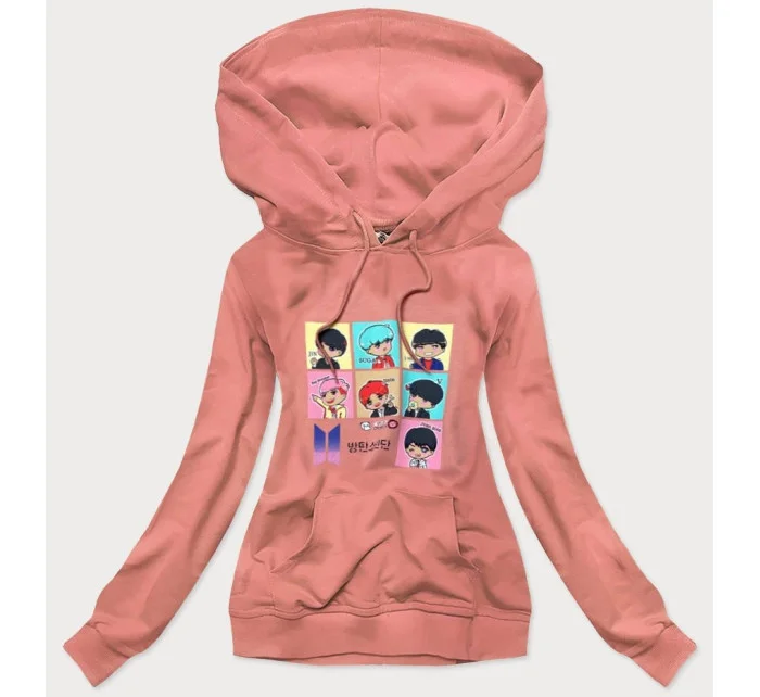 Dámska športová mikina v broskyňovej farbe s potlačou (N7283)