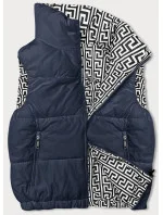 Tmavomodrá krátka dámska páperová vesta so stojačikom (16M9092-215)