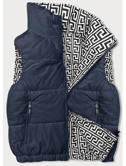 Tmavomodrá krátka dámska páperová vesta so stojačikom (16M9092-215)