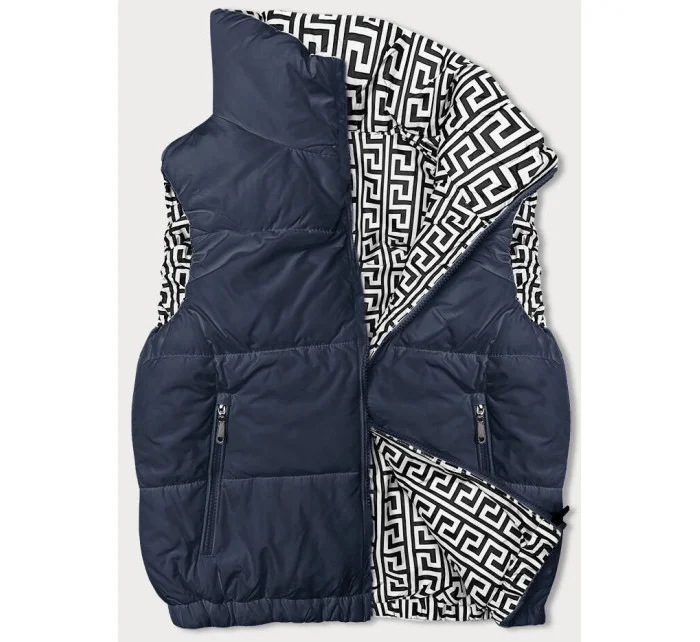 Tmavomodrá krátka dámska páperová vesta so stojačikom (16M9092-215)