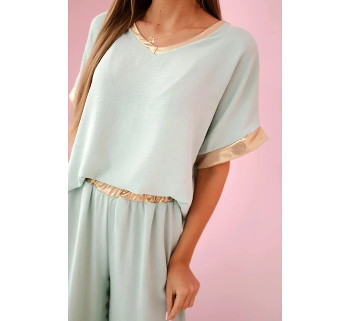 Viskózový komplet se zlatým lemováním tmavá máta Viskózový komplet se zlatým lemováním tmavá máta