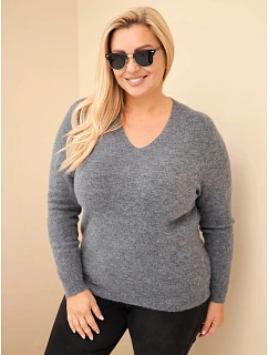 Dámský svetr Plus Size z baby alpaky s dlouhým rukávem grafitový