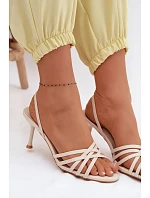 Dámské sandály na podpatku s pásky béžové Velivelle