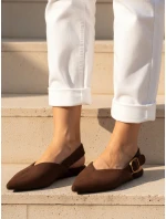 Dámske semišové baleríny s otvoreným podpätkom slingback hnedé FashionStreet ZY1354