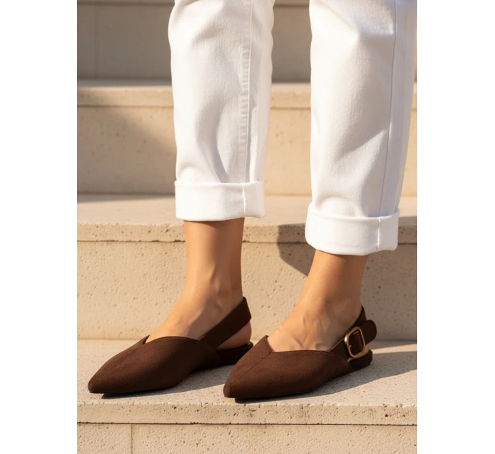 Dámske semišové baleríny s otvoreným podpätkom slingback hnedé FashionStreet ZY1354