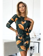 13-165 Športové šaty s vreckami - zelené + oranžové pery