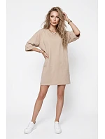 model 22155670 Bavlněné volné oversize šaty s krátkými rukávy béžové - numoco basic