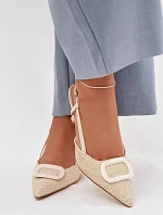 Dámské sandály na podpatku s ozdobným prvkem Béžové Eslina