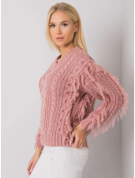 RUE PARIS Špinavý ružový sveter so strapcami
