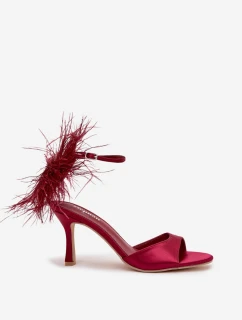 Caelina sandále na podpätku s pierkami - bordové