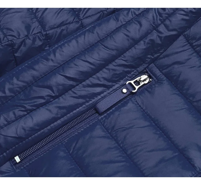 Modrá dámska prešívaná bunda s kapucňou (B0123-72) Modrá dámska prešívaná bunda s kapucňou (B0123-72)