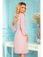 313-4 ISABELLE Plisované šaty s hlbokým výstrihom a dlhými rukávmi - Powder Pink