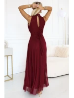 636-1 VERONICA luxusné dlhé šaty s brokátovým akcentom a elegantnou líniou - bordové 636-1 VERONICA luxusné dlhé šaty s brokátovým akcentom a elegantnou líniou - bordové