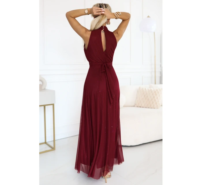 636-1 VERONICA luxusné dlhé šaty s brokátovým akcentom a elegantnou líniou - bordové 636-1 VERONICA luxusné dlhé šaty s brokátovým akcentom a elegantnou líniou - bordové