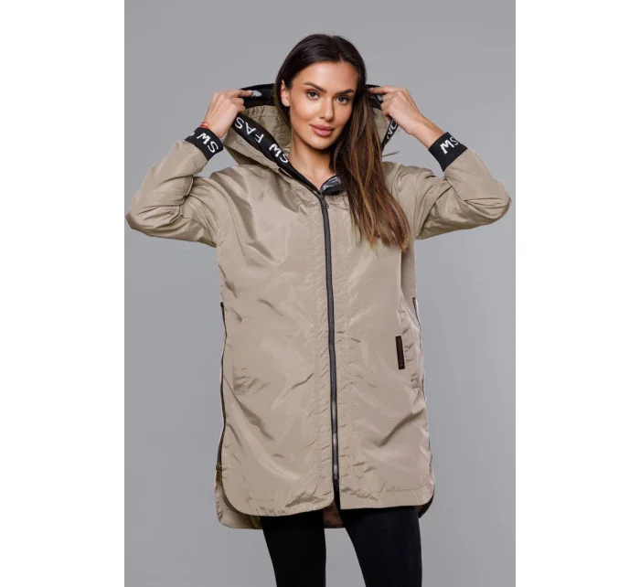 Tenká béžová dámska bunda s ozdobnou lemovkou (B8145-12)