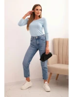 Dámska blúzka na ramenách z viskózy s 3/4 rukávmi modrá