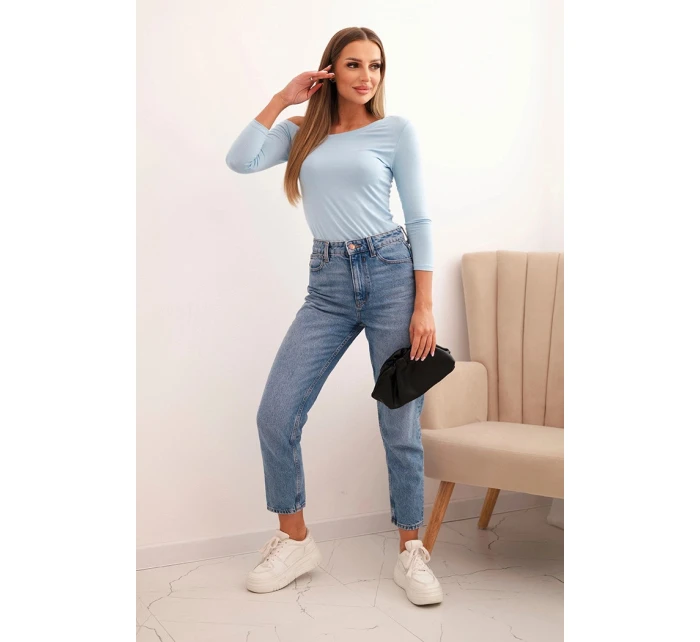 Dámska blúzka na ramenách z viskózy s 3/4 rukávmi modrá