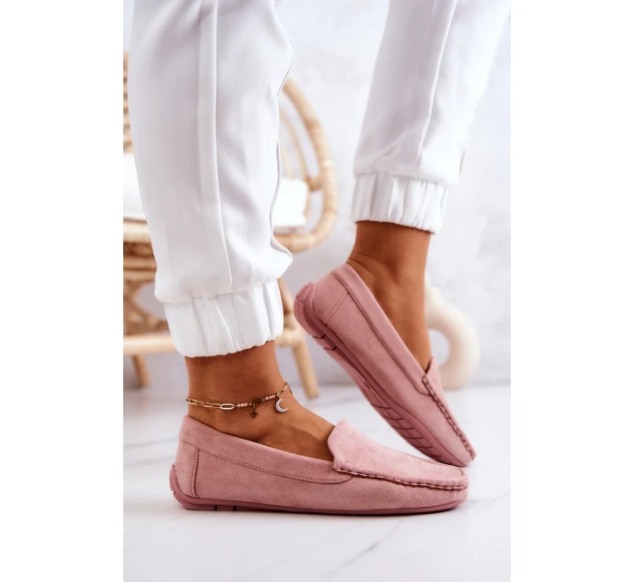 Zamszowe Mokasyny Damskie Różowe Morreno