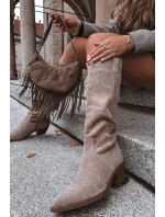 Kozaki Kowbojki Damskie Na Obcasie Z Eko Zamszu Beżowe Esmira