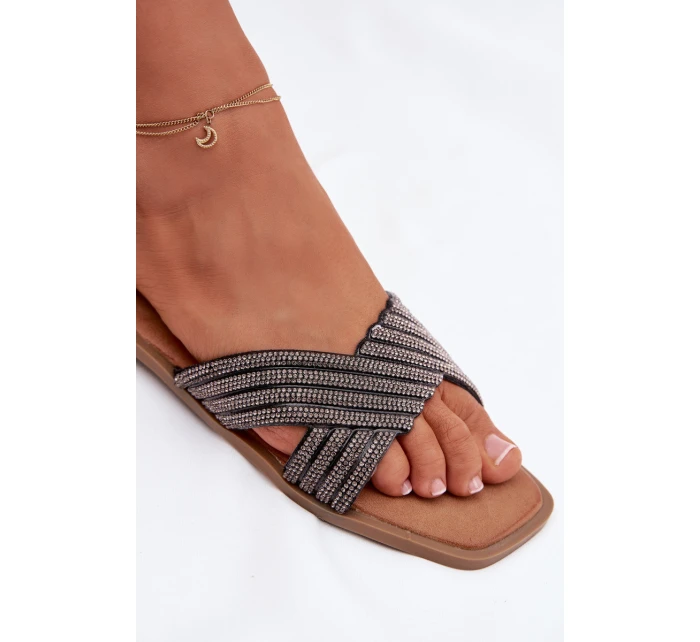 Dámské ploché nazouváky se štrasem Černé Zinnia