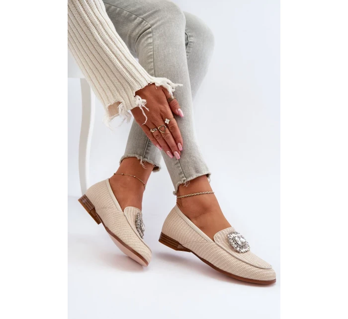 Dámske mokasíny na plochom podpätku s brošňou Béžová D&A Dámske mokasíny na plochom podpätku s brošňou Béžová D&A