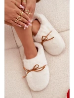 Dámske chlpaté papuče s mašľou - ecru Minella