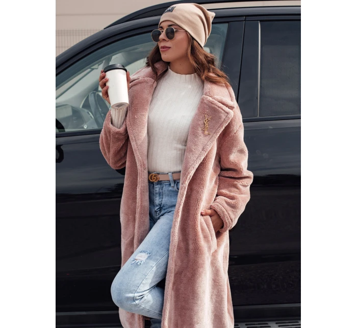 Dámský zimní kabát s dlouhou kožešinou růžový Dstreet model 21980930 - FashionStreet