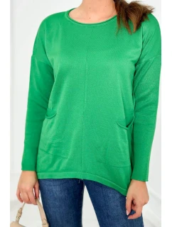 Sveter s prednými vreckami jasne zelená