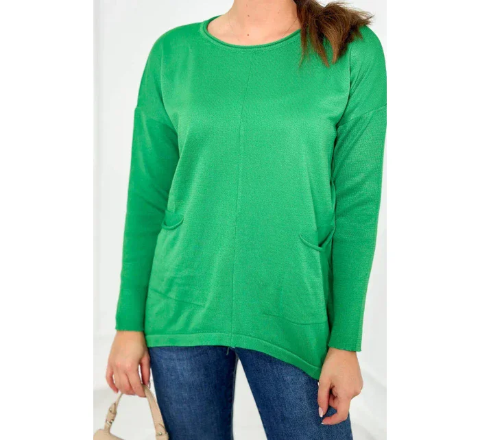 Sveter s prednými vreckami jasne zelená