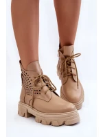 Prolamované Kožené Boty Workery Béžové model 21560400 - Boto Prolamované Kožené Boty Workery Béžové model 21560400 - Boto