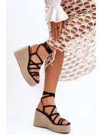 Skórzane Sandałki Na Koturnie Czarne Margaritt Skórzane Sandałki Na Koturnie Czarne Margaritt