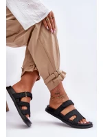 Materiałowe Damskie Klapki Na Rzep Czarne Jose