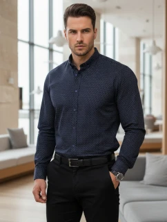 Pánska tmavomodrá vzorovaná košeľa slim fit FashionStreet DX2689