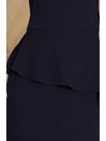 Elegantné tmavo modré dámske midi šaty s volánikmi model 6211541