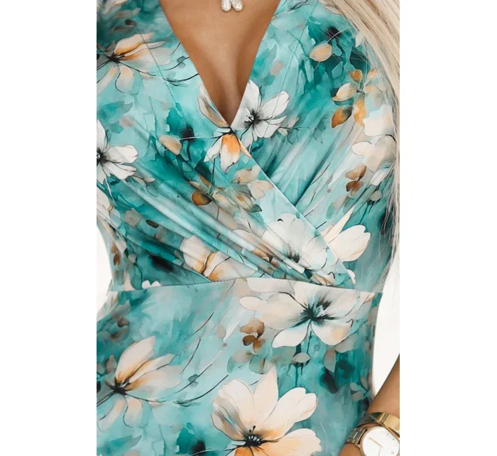 379-4 BOYKA Priliehavé šaty s obálkovým výstrihom - BEAN FLOWERS ON TURKISH BACKGROUND