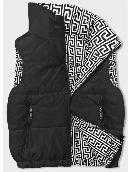 Krátka čierna dámska páperová vesta so stojačikom (16M9092-392)