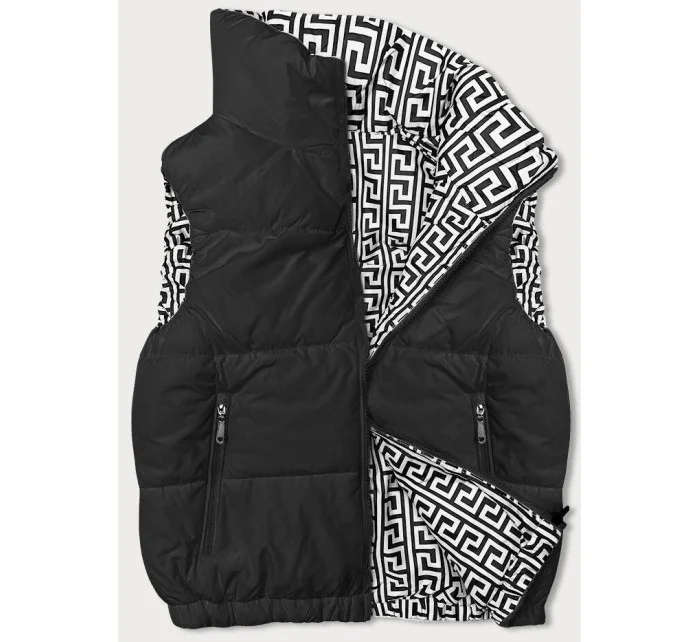 Krátka čierna dámska páperová vesta so stojačikom (16M9092-392)