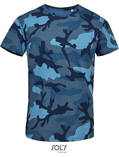SOL'S Camo Men Pánske tričko s maskovacím vzorom 25.1188 modré maskovanie