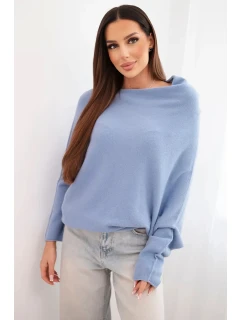 Svetr dámský viskózový asymetrický typu model 21949298 džínový modrý - K-Fashion