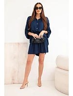 Dámske viskózové tričko s gombíkmi a voľnými šortkami tmavomodré