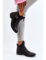 Damskie Botki Na Płaskim Obcasie Z Zamkiem Czarne Loratie Damskie Botki Na Płaskim Obcasie Z Zamkiem Czarne Loratie