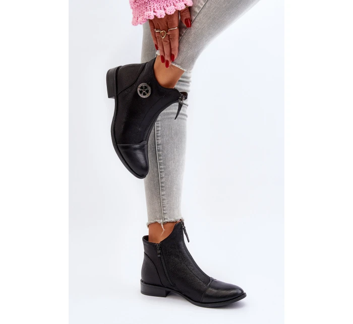 Damskie Botki Na Płaskim Obcasie Z Zamkiem Czarne Loratie Damskie Botki Na Płaskim Obcasie Z Zamkiem Czarne Loratie