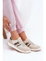 Sneakersy Damskie Z Eko Zamszu Panterka Beżowe Marinils