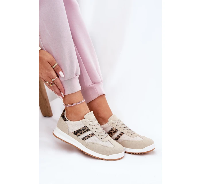 Sneakersy Damskie Z Eko Zamszu Panterka Beżowe Marinils