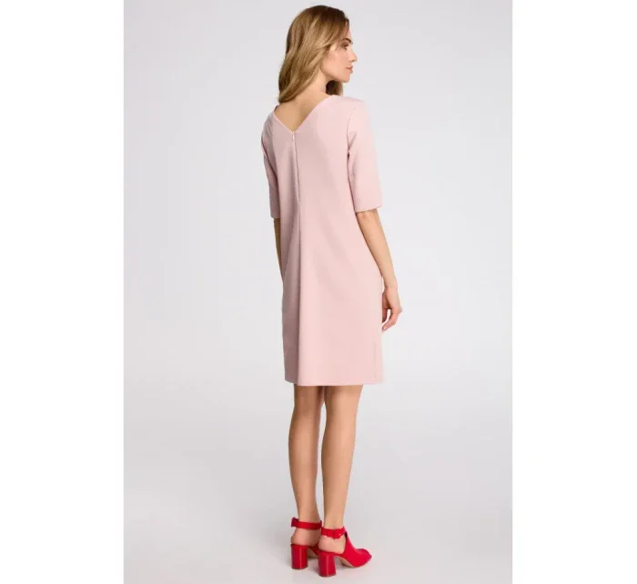 šaty s výstřihem do V na zádech pudrové model 18001800 - STYLOVE