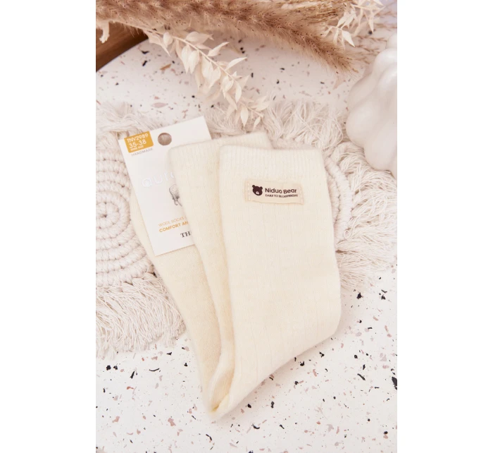 Dámske teplé vlnené ponožky s aplikáciou - ecru Dámske teplé vlnené ponožky s aplikáciou - ecru