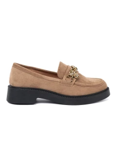 Krásne hnedé dámske mokasíny na širokom podpätku